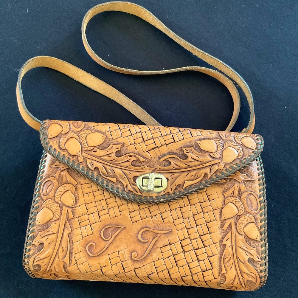 Vintage Western Tooled Leather Shoulder Handbag